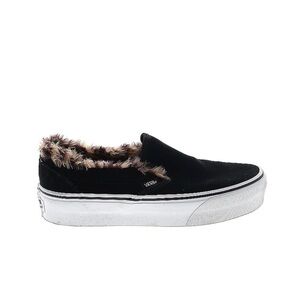 Vans Black and White Platform Sneakers with Animal Print Lining